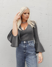 Brushed Charcoal Bell Sleeve Top