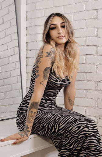Stone Zebra Print Maxi Dress