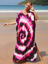 Edolynsa Multicolored Bohemian Kaftan Casual V-neck Half Sleeve Beach Dress