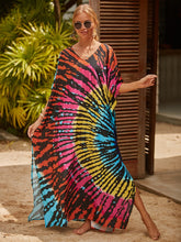 Edolynsa Multicolored Bohemian Kaftan Casual V-neck Half Sleeve Beach Dress